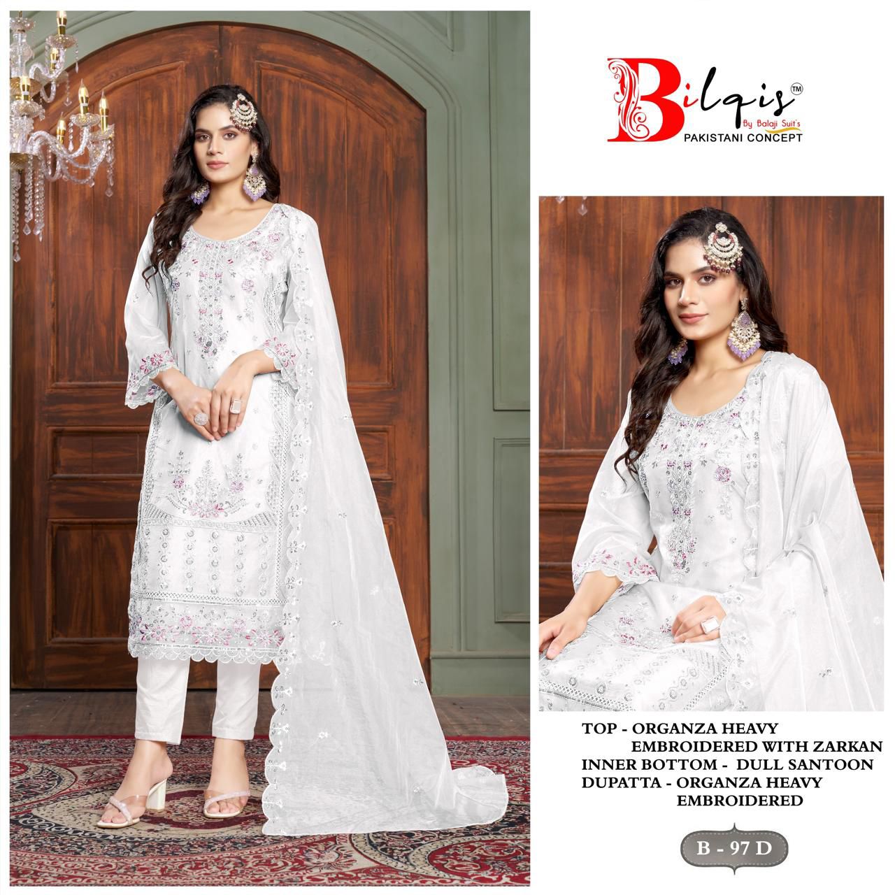 Bilqis B 97 A to D Organza Pakistani Suits Wholesale Shop in Surat
